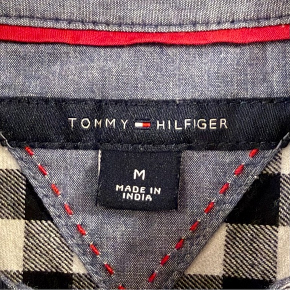 ⭐️ Tommy Hilfiger Cotton Navy & Cream Plaid Flannel Shirt - PTP 20 - Picture 4 of 5